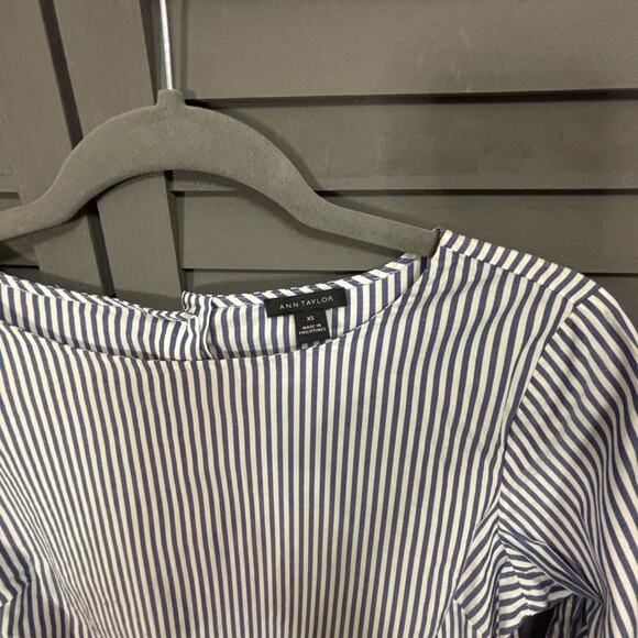 Ann Taylor Navy and White Pinstripe Peplum Blouse Size XS - Picture 2 of 6